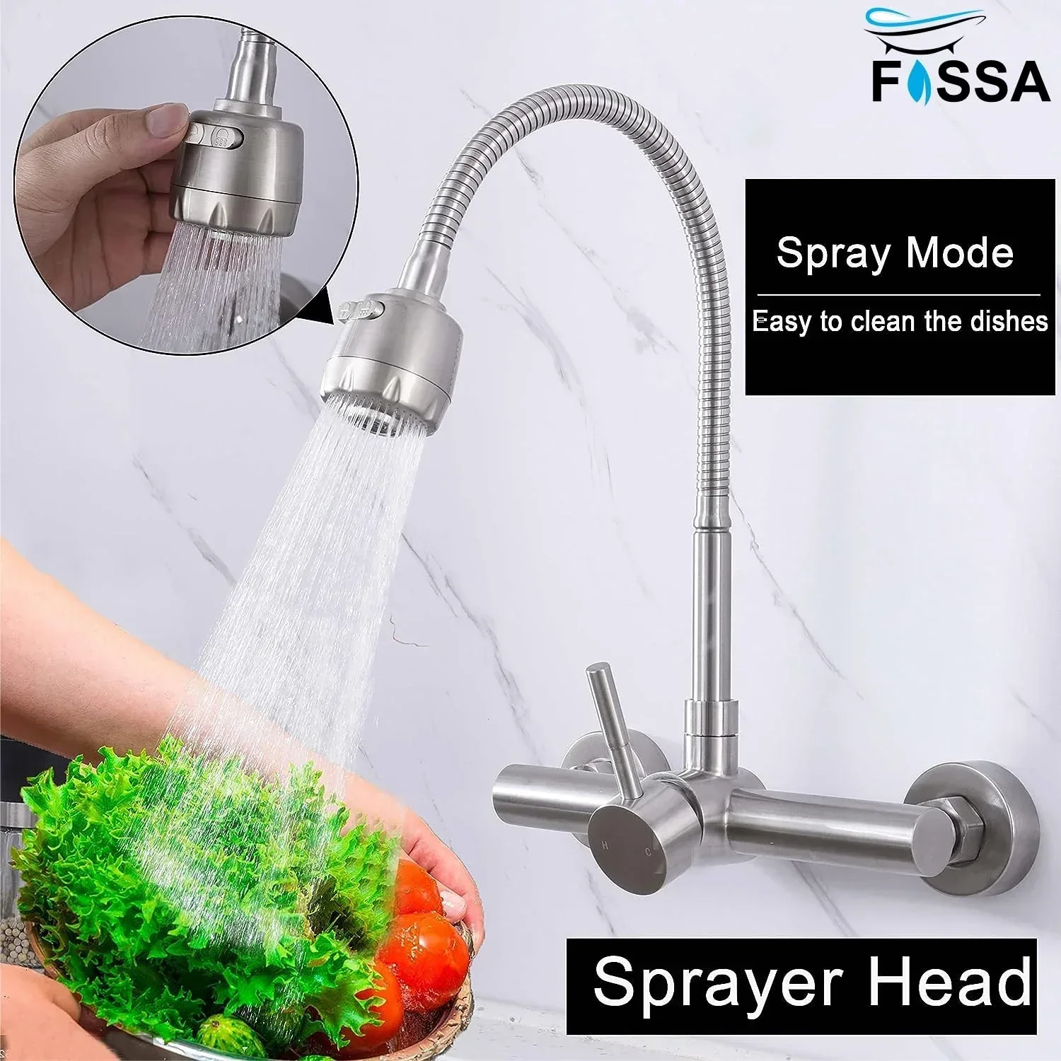 Dual-Flow Wall-Mount 360° Hot & Cold Kitchen Mixer Faucet Silver - Image 7