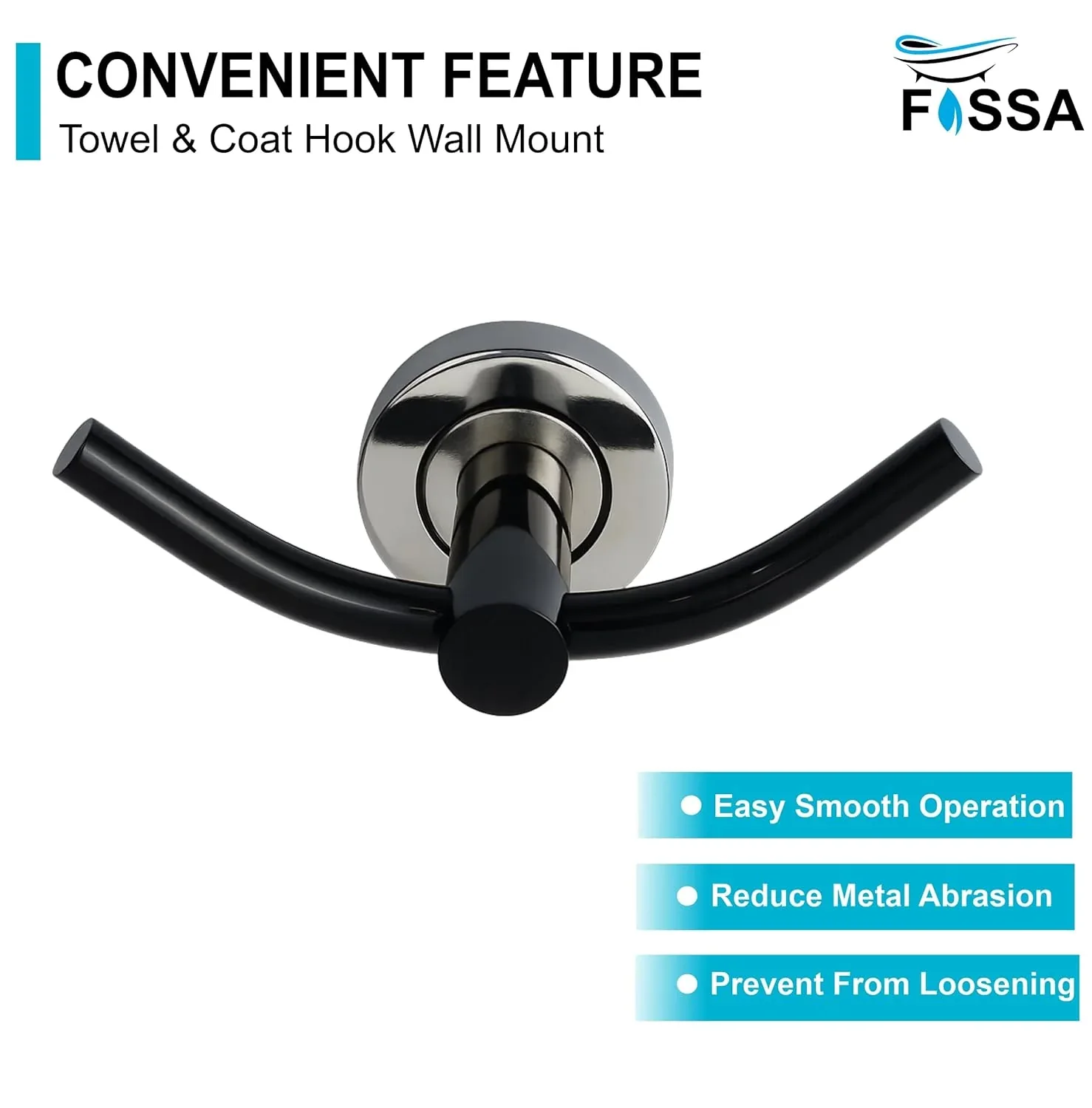 Wall Mounted Stainless Steel Towel & Robe Hook Chrome Finish (Black & Silver) - Image 2
