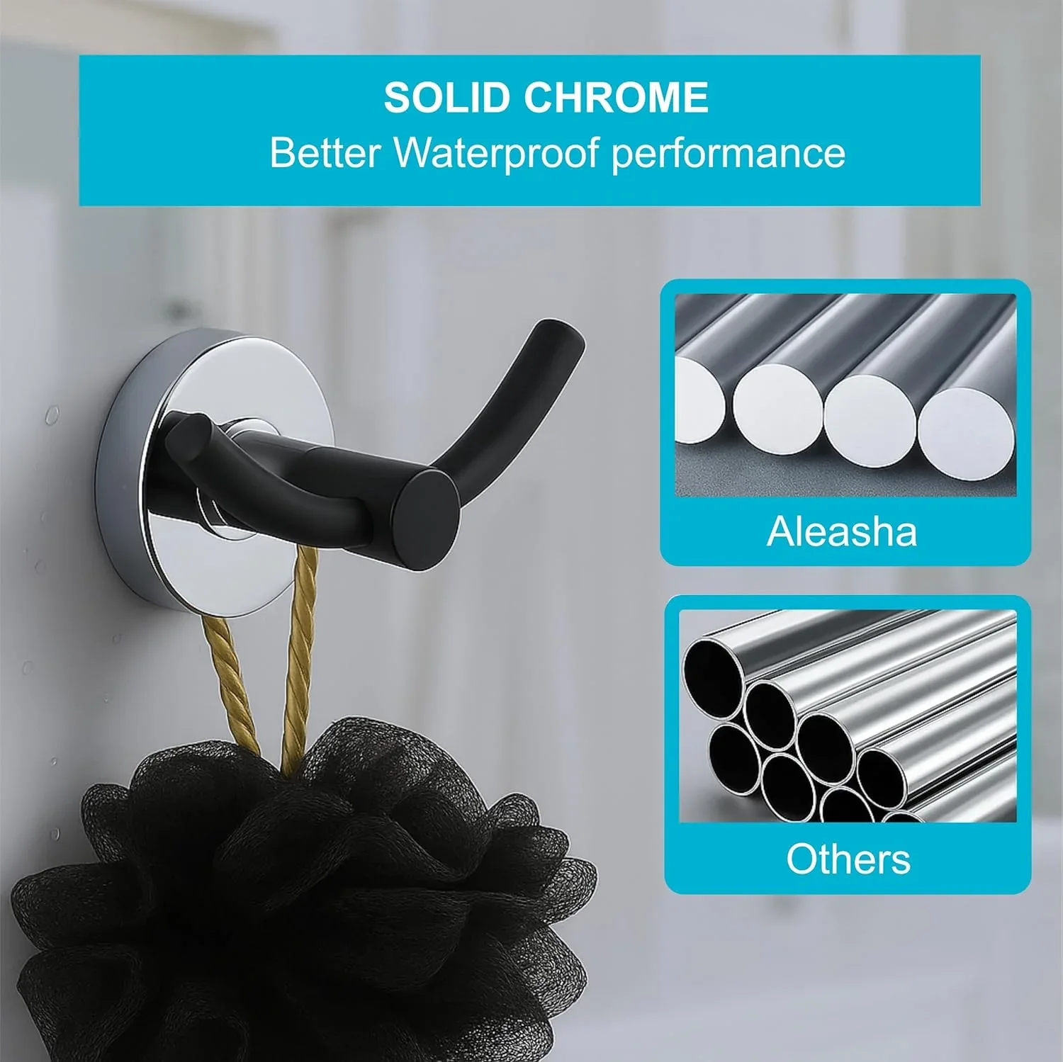 Wall Mounted Stainless Steel Towel & Robe Hook Chrome Finish (Black & Silver) - Image 4