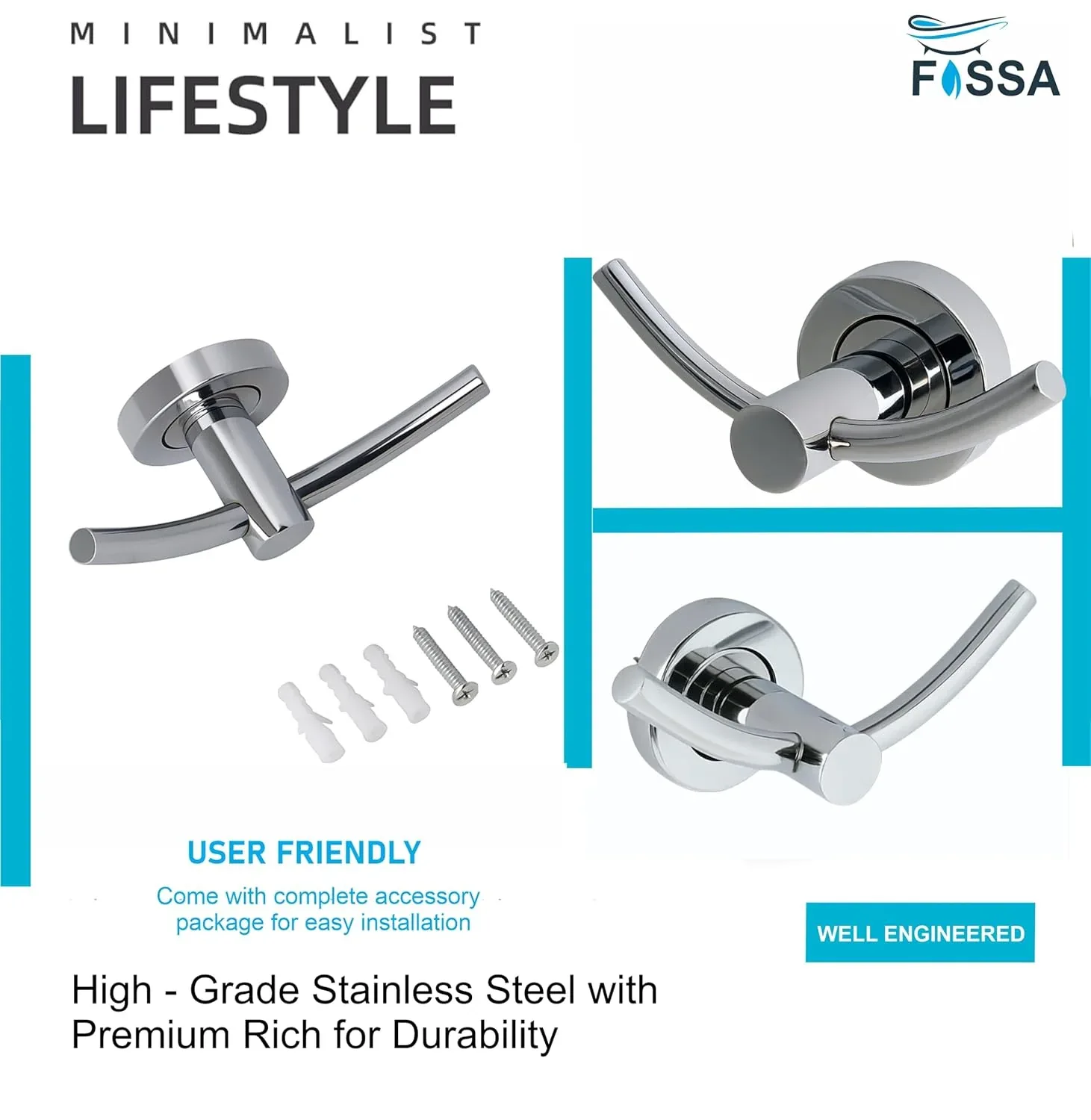 Wall Mounted Stainless Steel Towel & Robe Hook Chrome Finish (Silver) - Image 3