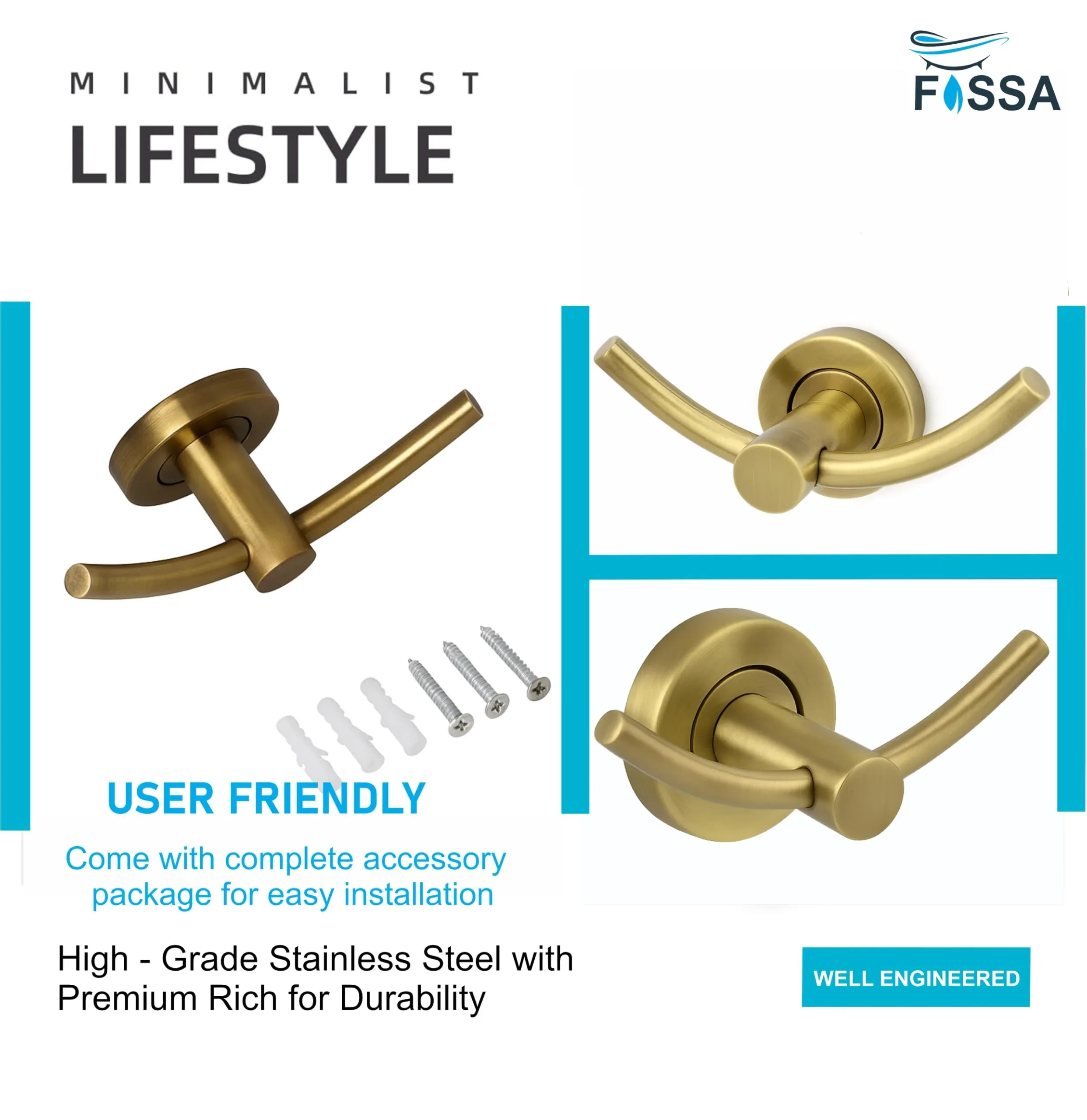 Wall Mounted Stainless Steel Towel & Robe Hook Matte Finish Gold - Image 4