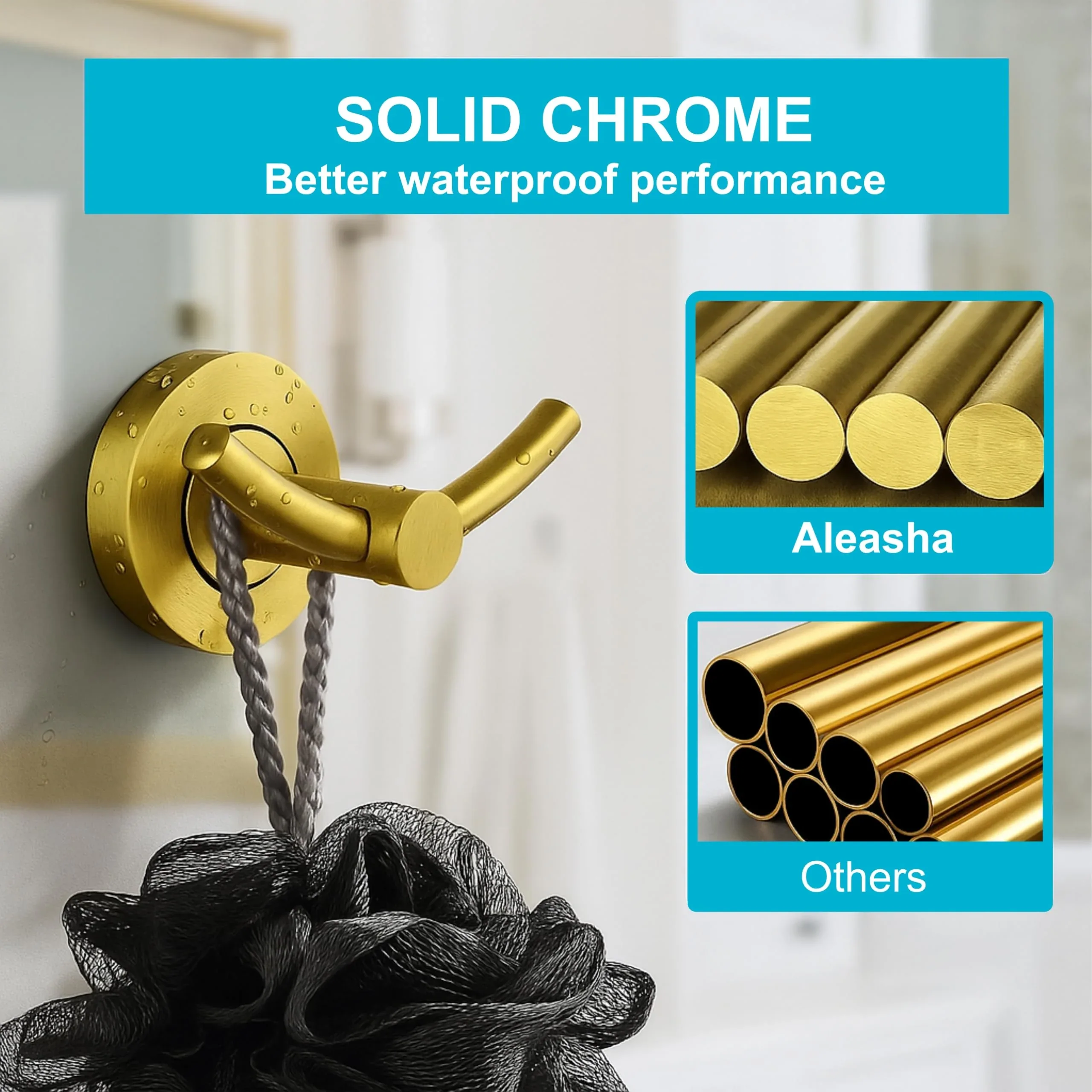 Wall Mounted Stainless Steel Towel & Robe Hook Matte Finish Gold - Image 5