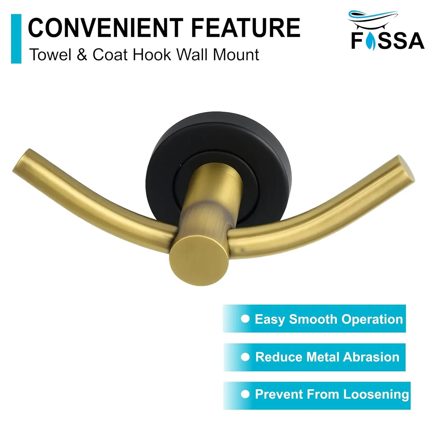 Wall Mounted Stainless Steel Towel & Robe Hook Matte Finish (Gold & Black) - Image 2