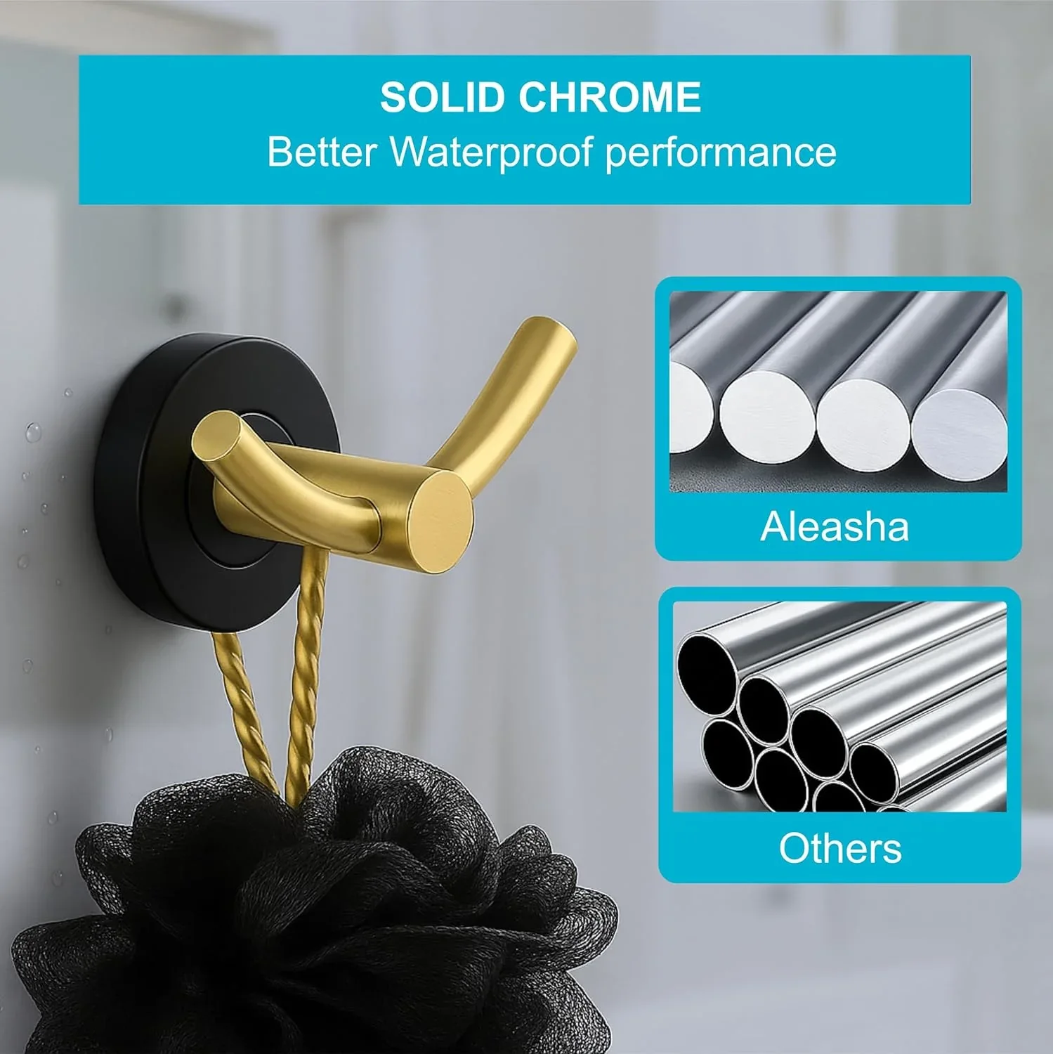 Wall Mounted Stainless Steel Towel & Robe Hook Matte Finish (Gold & Black) - Image 5