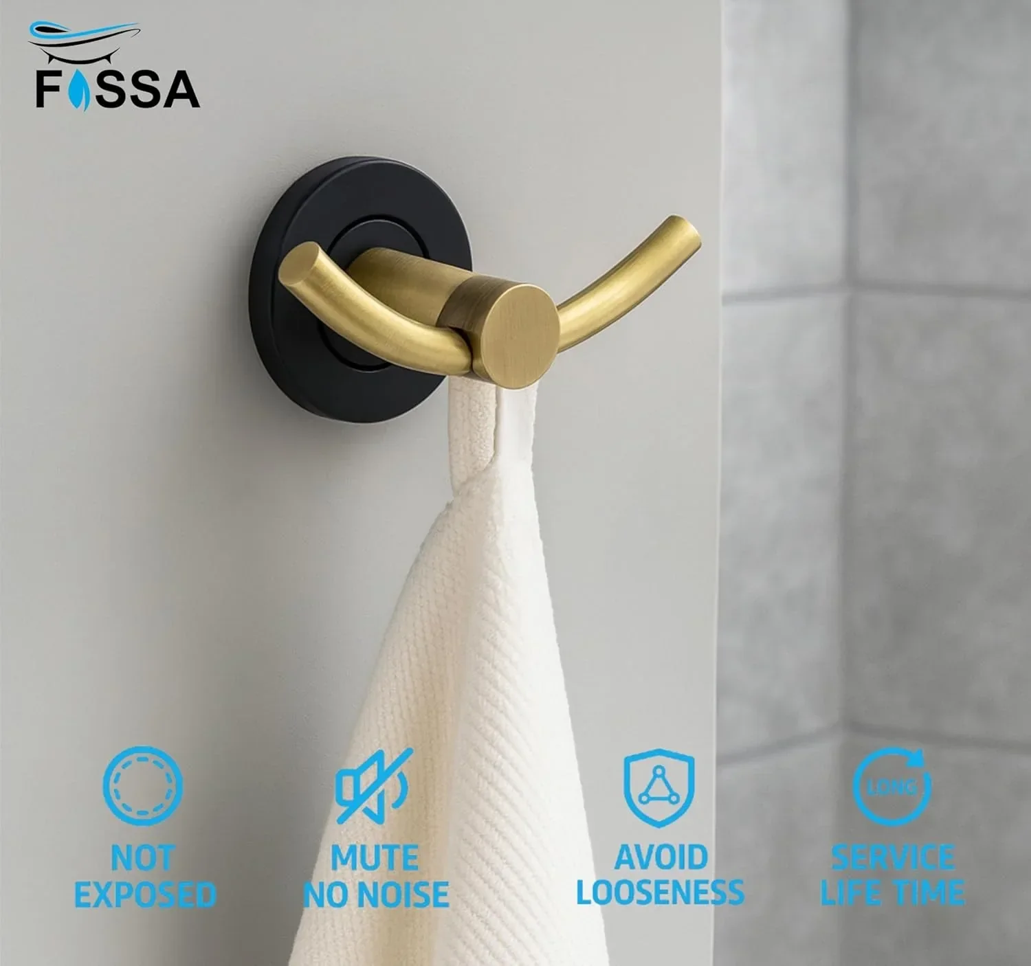 Wall Mounted Stainless Steel Towel & Robe Hook Matte Finish (Gold & Black) - Image 6