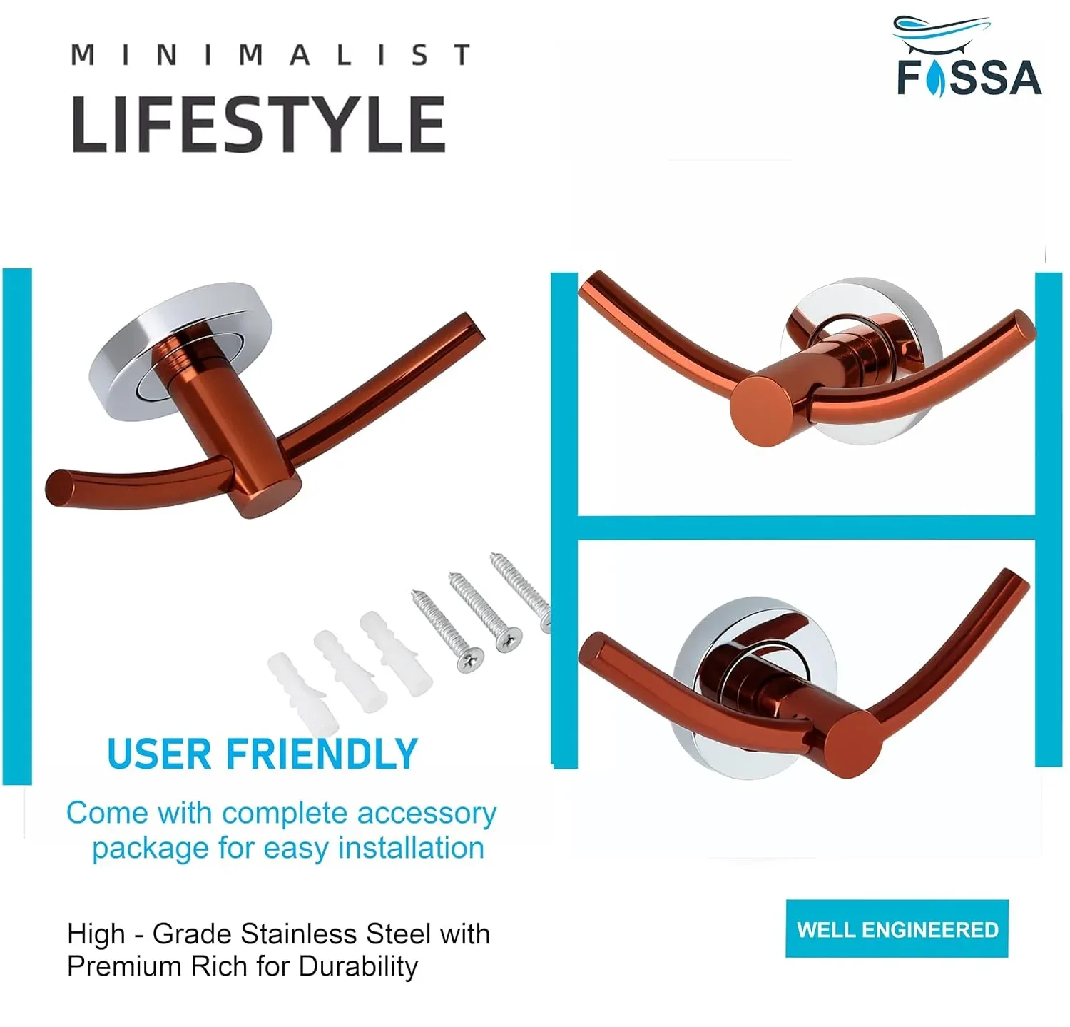 Wall Mounted Stainless Steel Towel & Robe Hook Matte Finish Rose Gold & Silver - Image 4