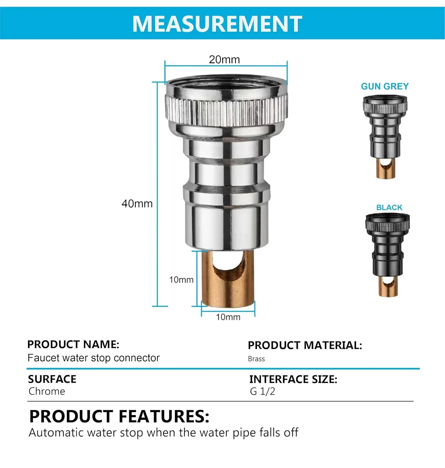 Fossa Washing Machine Tap Faucet Adapter Nozzle cock Silver Pack OF 1 - Image 2