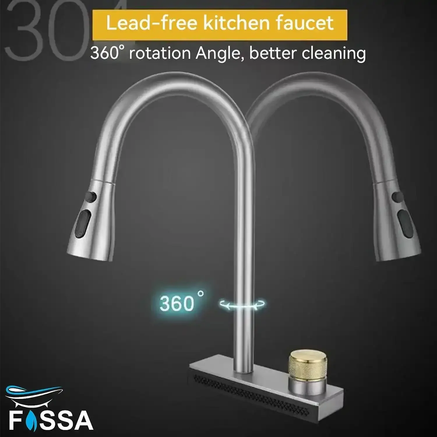 Rainfall Pull Out Four-Flow 360° Hot & Cold Stainless Steel Kitchen Mixer Faucet Black - Image 7