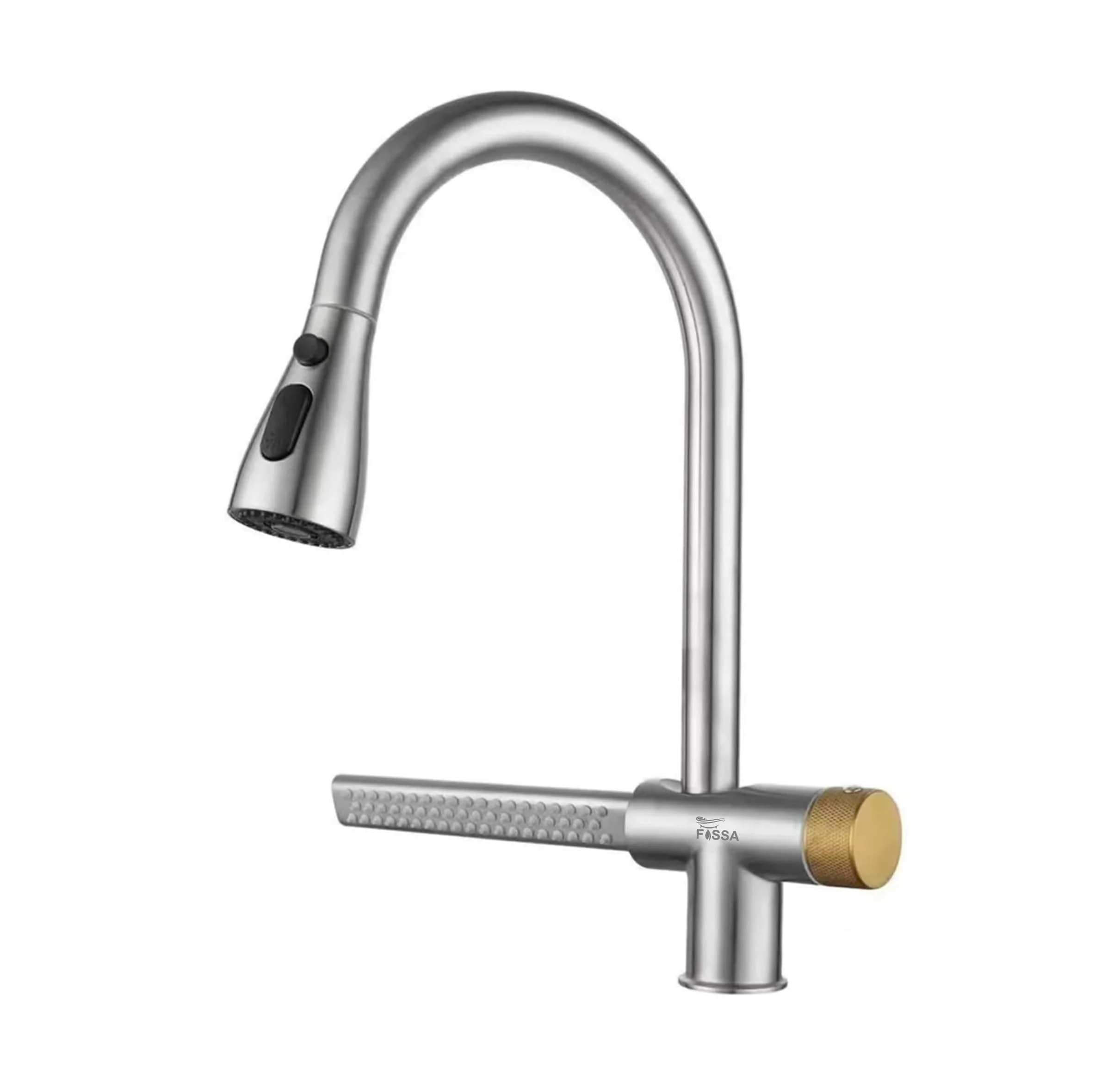 Waterfall Pull Out Four-Flow 360° Hot & Cold Stainless Steel Kitchen Mixer Faucet Silver