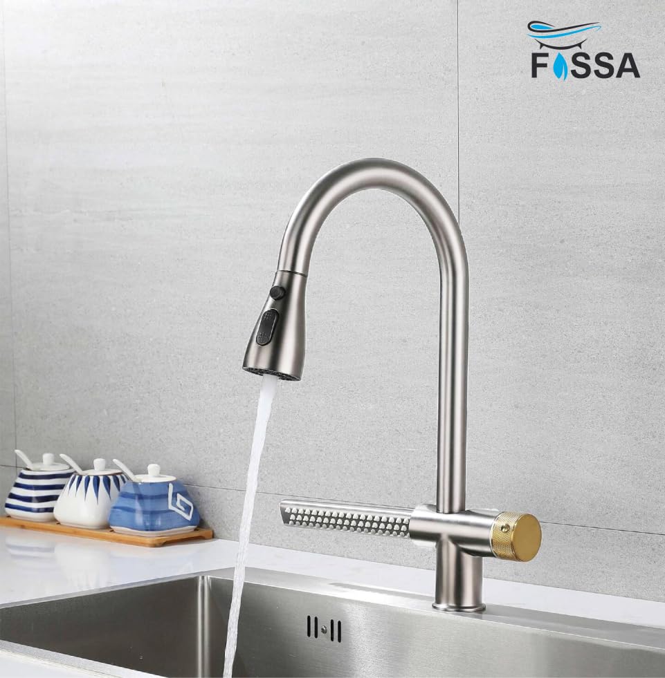 Waterfall Pull Out Four-Flow 360° Hot & Cold Stainless Steel Kitchen Mixer Faucet Silver - Image 2