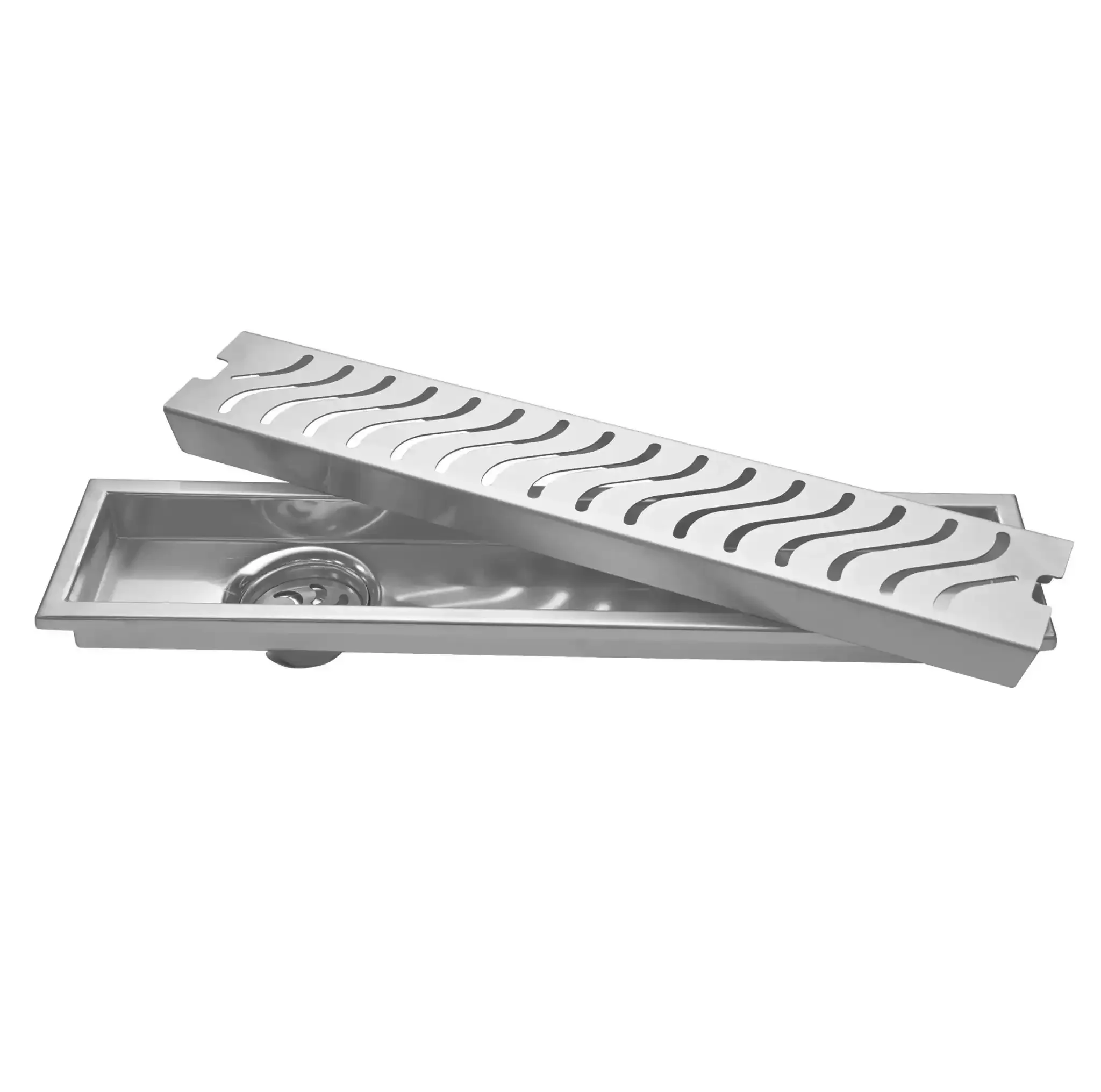 Wave (18x 4 Inches) 304 Grade Brushed Shower Drain Channel Floor Drain