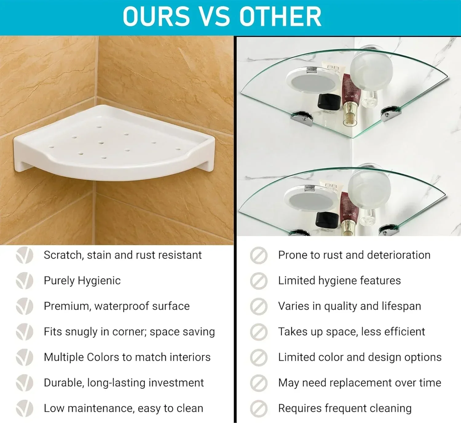 White Corner Wall Shelf 9 inch Unbreakable Abs Ceramic Finish (RW-133) - Image 4