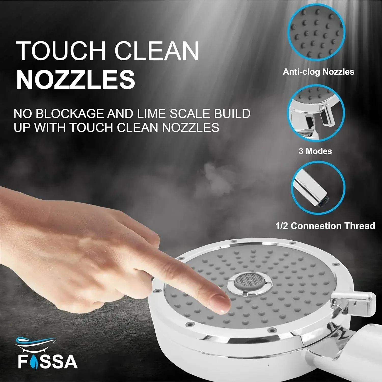 Wondra 3 Modes Chrome Finish Hand Shower With 1.5 Meter 304- Grade Stainless Steel Hose Pipe & Hook - Image 3