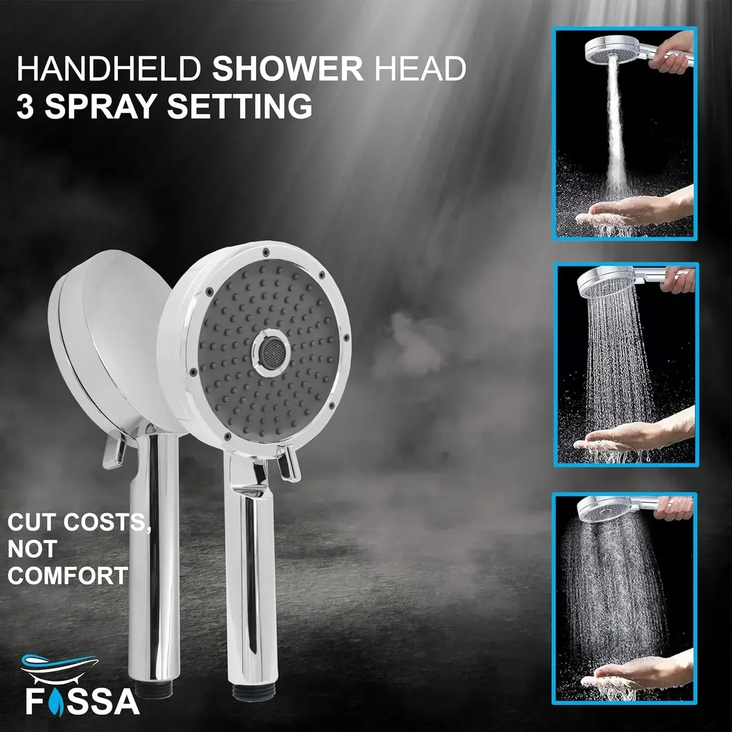 Wondra 3 Modes Chrome Finish Hand Shower With 1.5 Meter 304- Grade Stainless Steel Hose Pipe & Hook - Image 4