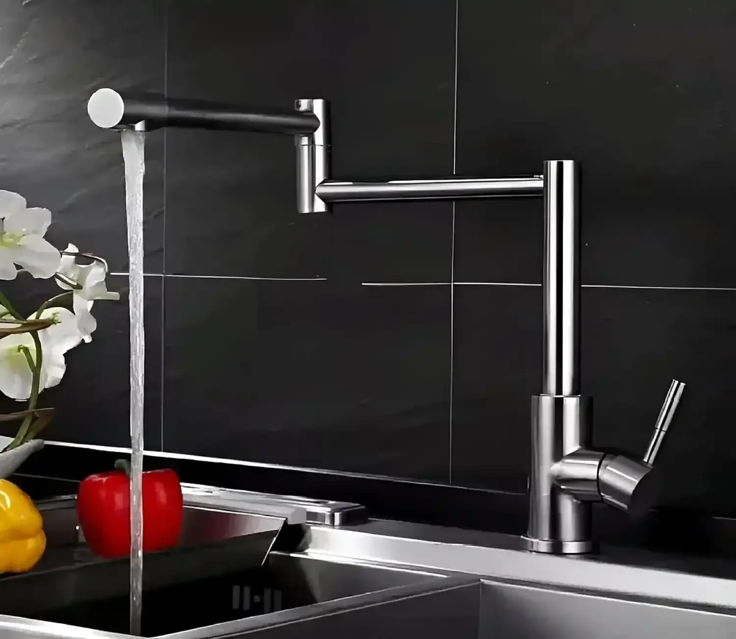 Zig Zag Single-Flow 360° Hot & Cold SUS 304 Stainless Steel Kitchen Mixer Faucet Silver - Image 5
