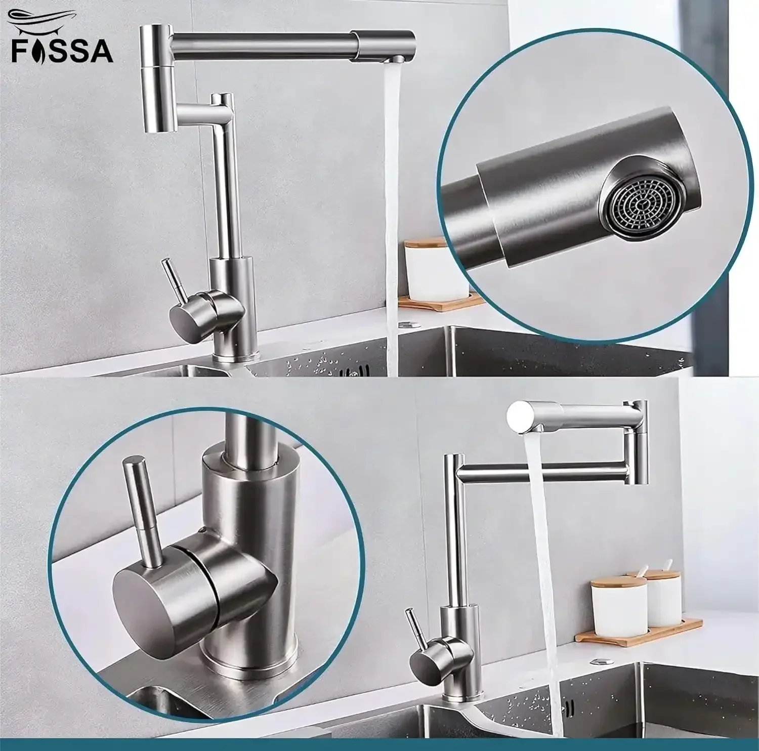 Zig Zag Single-Flow 360° Hot & Cold SUS 304 Stainless Steel Kitchen Mixer Faucet Silver - Image 8